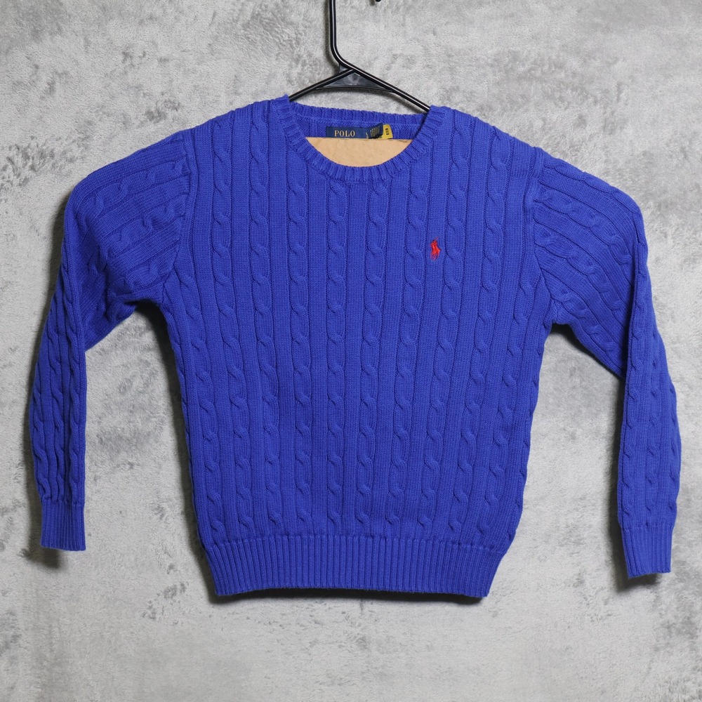 Polo Ralph Lauren Sweater Women Large Royal Blue Cable Knit Cotton Preppy Casual
